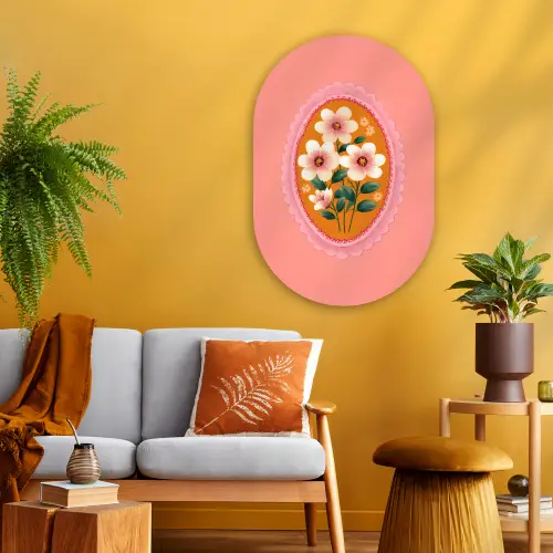 Illustratie - Bloemen - Rand - Roze Wandcirkel Ovaal Glas middel -sfeer4