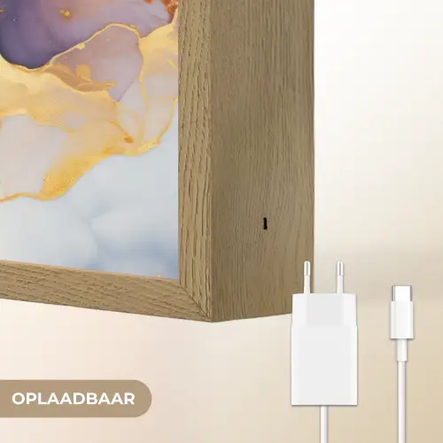Marmer - Paars - Lila - Goud - Abstract Light Box met batterij (Wandlamp) middel -USP_websiteoplaadbaarNL