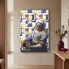 Melkmeisje - Mondriaan - Collage Textielframe zilver middel -sfeer2