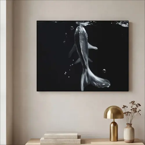 Koi - Vissen - Water - Zwart Textielframe zwart klein -sfeer2