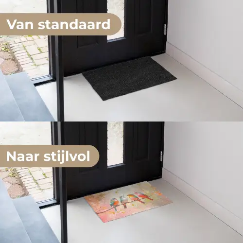 Vogels - Kleurrijk - Tak Deurmat klein -voor-na_NL