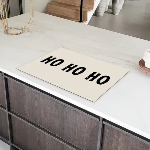 Kerstmis - Ho ho ho - Spreuken - Beige - Kerstman Inductie beschermer vinyl 3mm klein -sfeer8