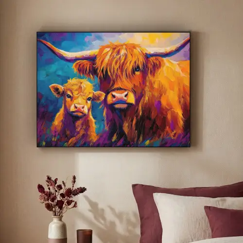 Schotse hooglander - Koeien - Dieren - Kunst Textielframe zwart klein -sfeer1