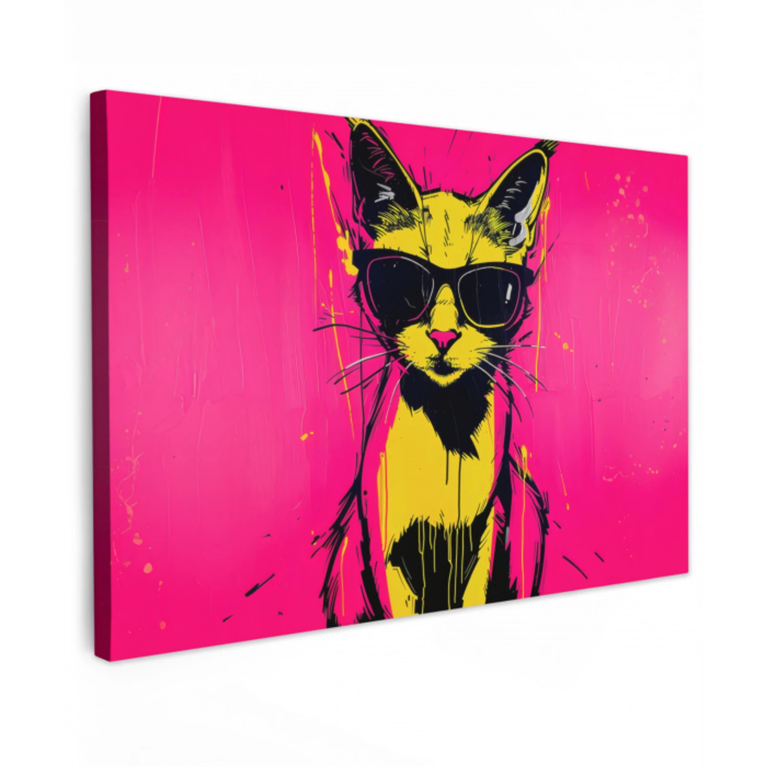 Kat - Art - Zonnebril - Roze Tuinposter op houten frame 2 cm dik klein -3d