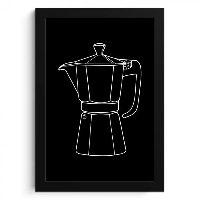 Mokkapot - Zwart - Wit - Lijntekening KitchenYeah - Keuken - Fotolijst klein -3d
