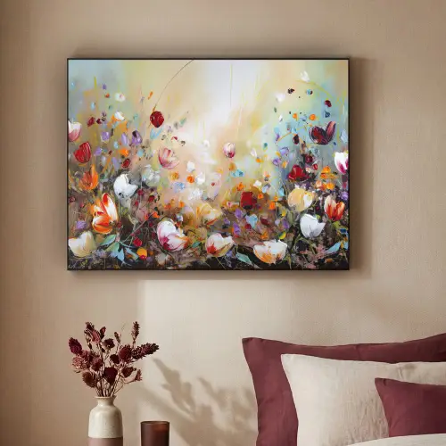 Olieverf - Bloemen - Kleurrijk - Natuur Textielframe zwart klein -sfeer1