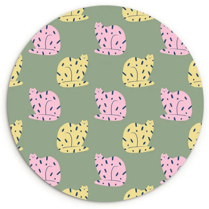 Pastel - Katten - Vlekjes - Groen Wandcirkel plexiglas klein 852 -3d