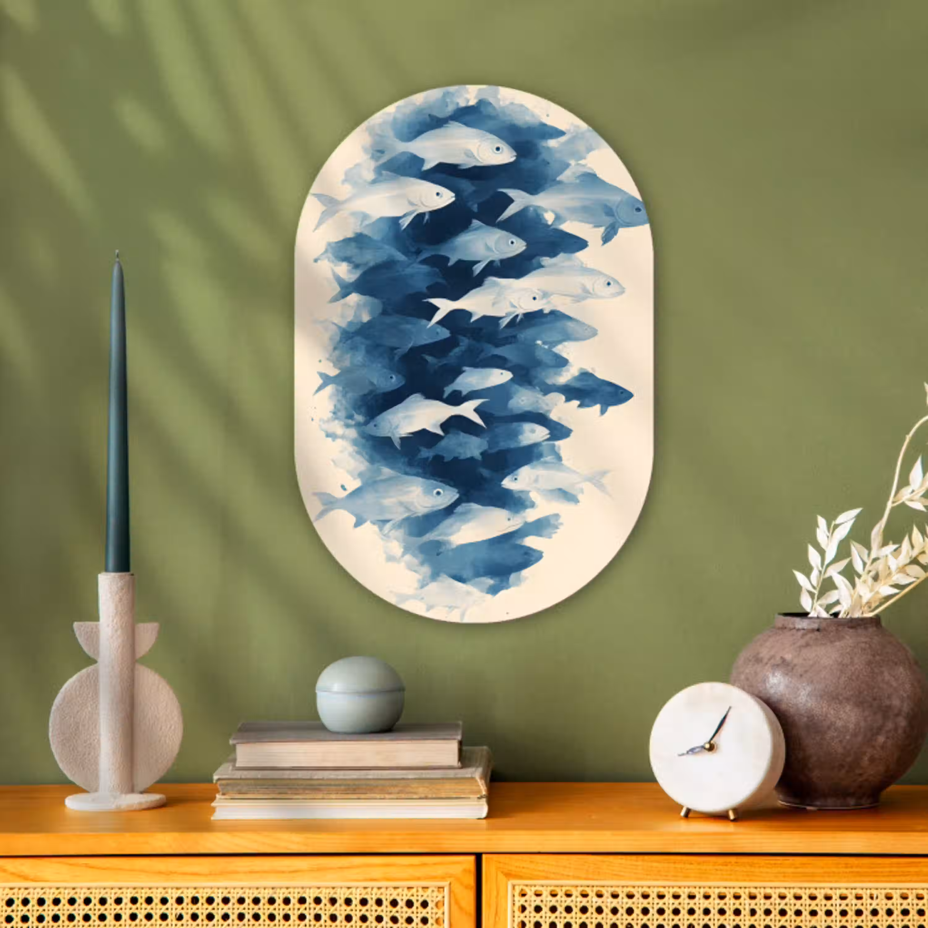 Vissen - Minimalistisch - Blauw Wandcirkel Ovaal Forex klein -sfeer2
