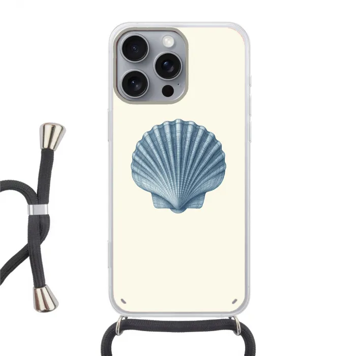 Ribbels - Blauw - Schelp Hoesje iPhone 16 Pro Max met koord klein -3d