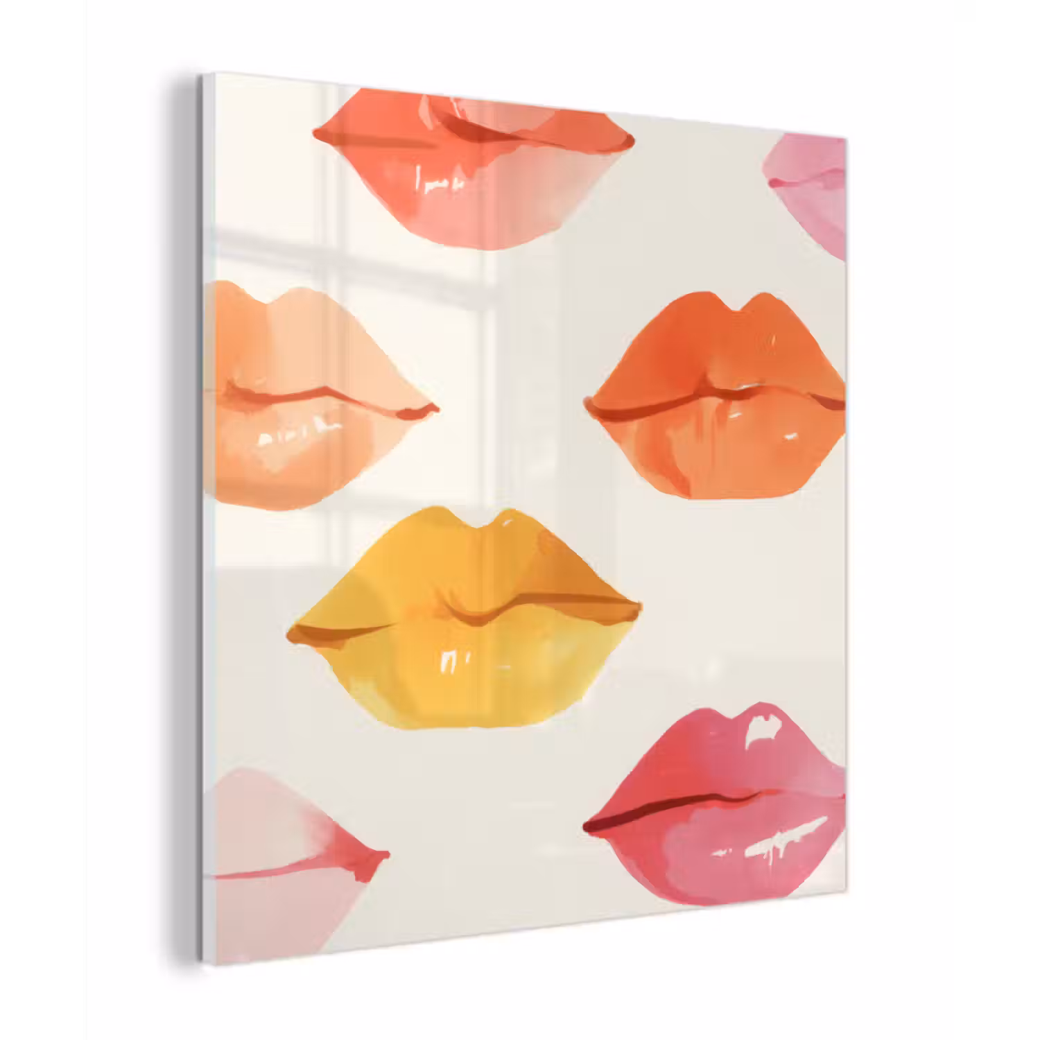 Glas schilderij - Lippen - Kleurrijk - Glanzend
