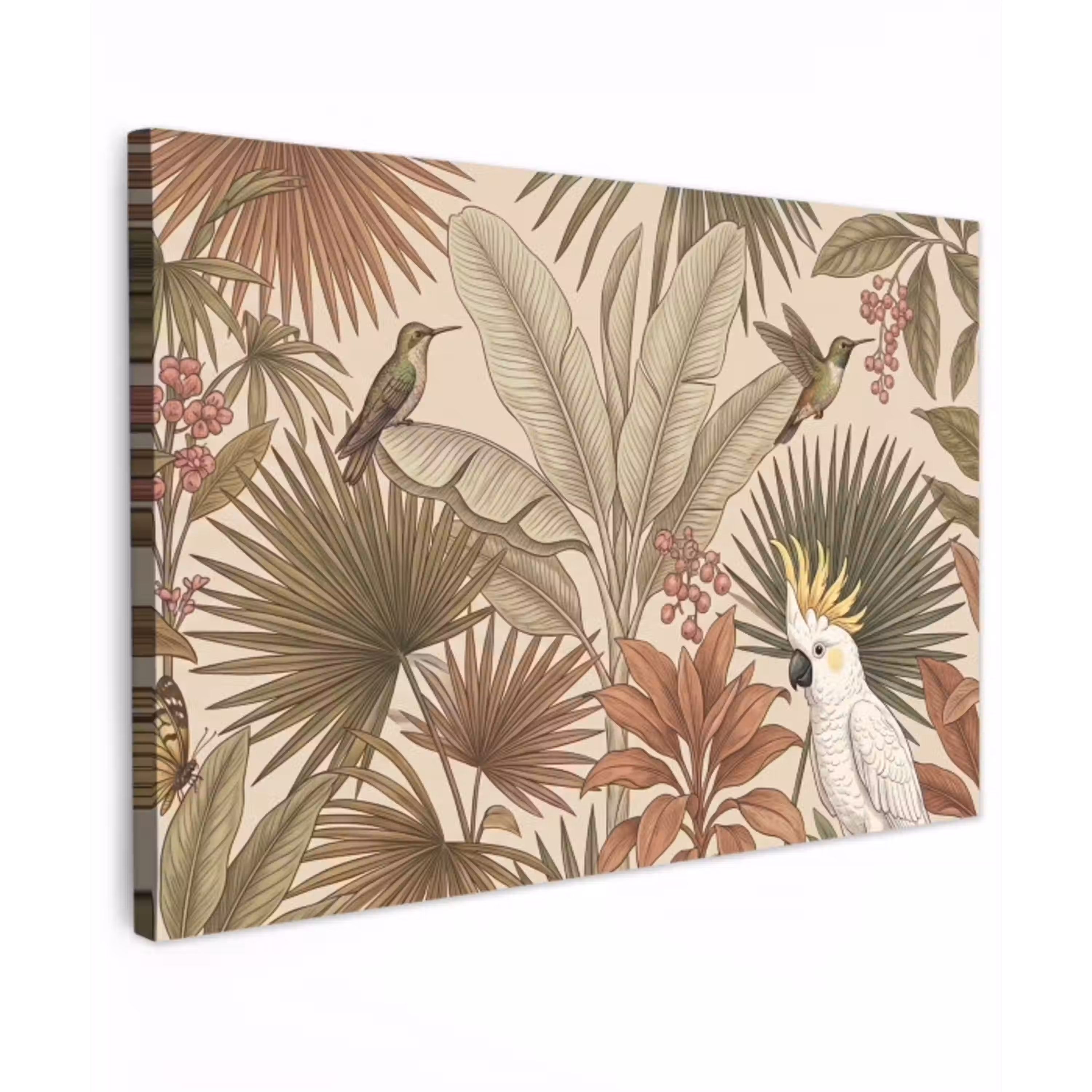 Tropisch - Vogels - Beige Tuinposter op houten frame 2 cm dik klein -3d