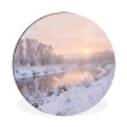Rivier - Winter - Landschap - Sneeuw - Zonsopgang Wandcirkel aluminium klein -3d
