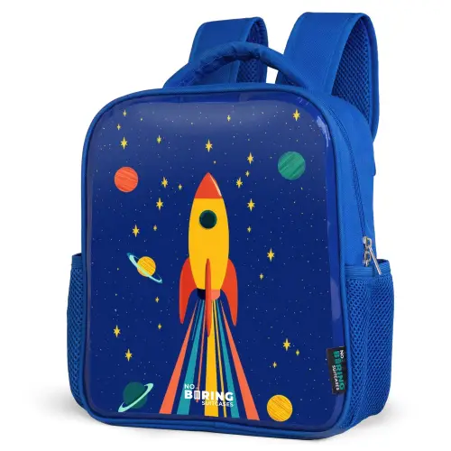 Raket - Sterren - Planeet - Ruimte Kinderrugzak - Blauw middel -schuin