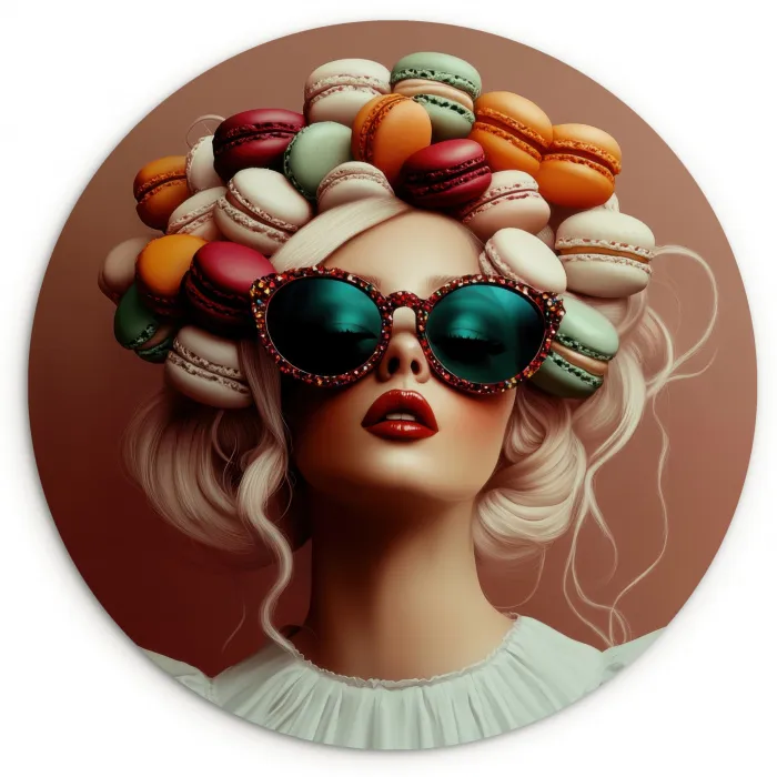 Vrouw - Macarons - Bril Wandcirkel plexiglas klein -3d