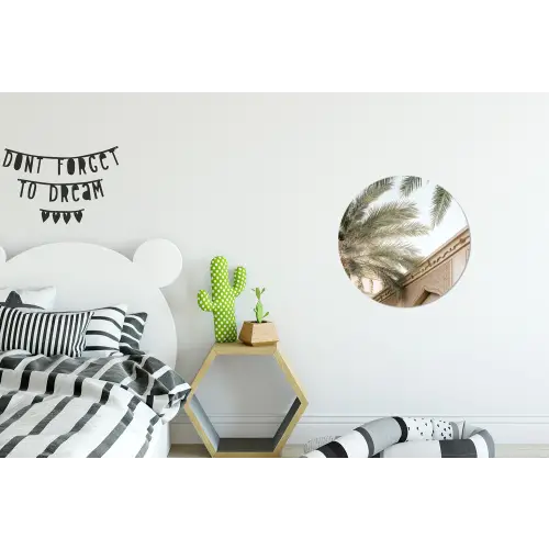 Gebouw - Palmbomen - Beige - Zon Wandcirkel aluminium klein -kinderkamer