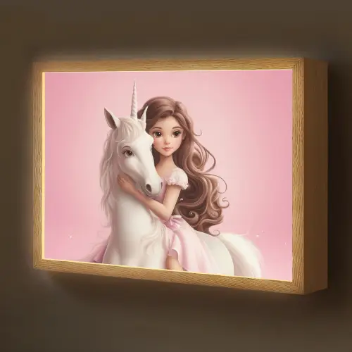 Prinses - Roze - Eenhoorn Light Box met batterij (Wandlamp kind) middel -z3d_website