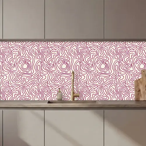 Kronkelende lijn - Magenta - Crème keuken achterwand 2 middel 871 zz_3dshopping