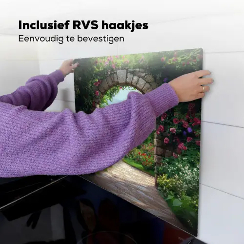 Doorkijk - Landschap - Bloemen - Pad - Uitzicht Inductie beschemer met haakjes middel -ky-ophangen-nl