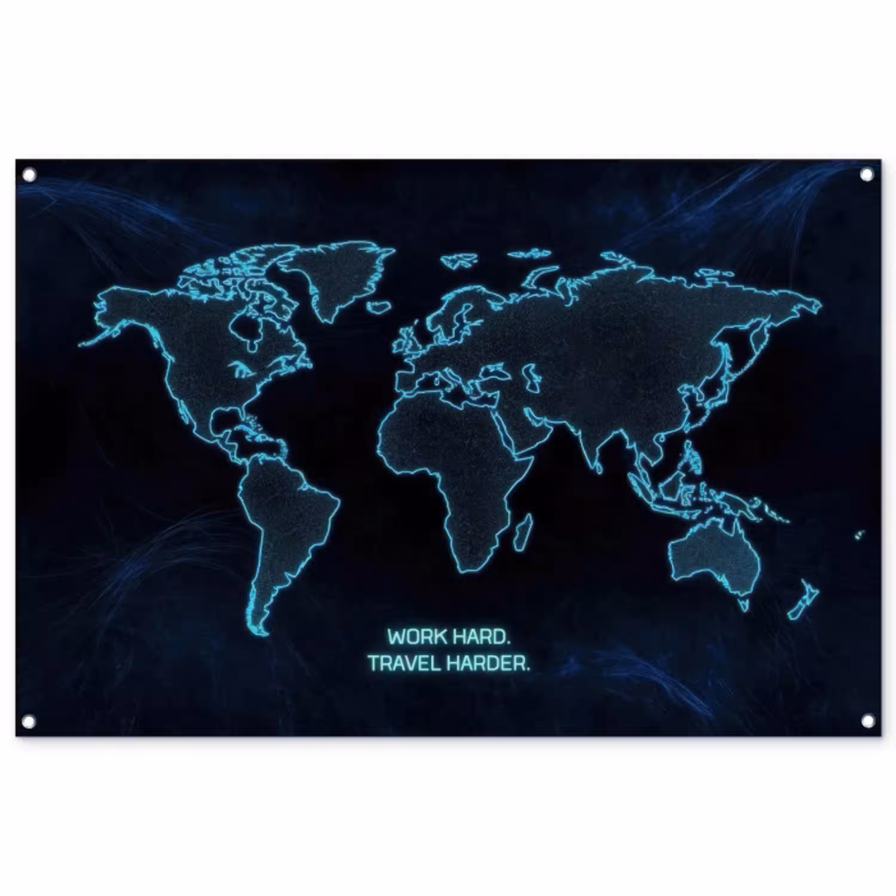 Digitaal - Wereldkaart - Blauw - Quote tuinposter los doek groot -3d