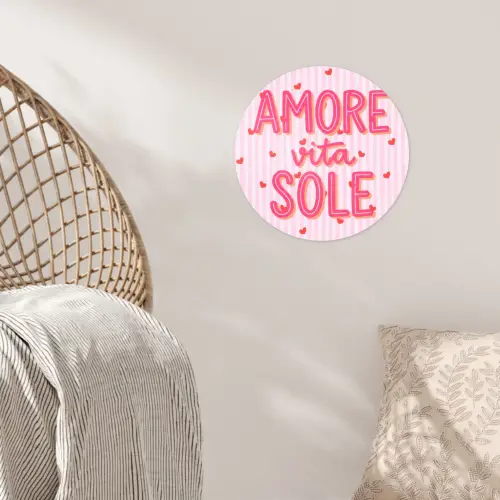 Amore vita sole - Roze - Hartjes Wandcirkel behangsticker klein -sfeer4
