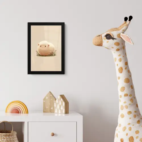 Schaap - Beige - Bloemen fotolijst zwart zonder passe partout klein -usfeer4_kinderkamer