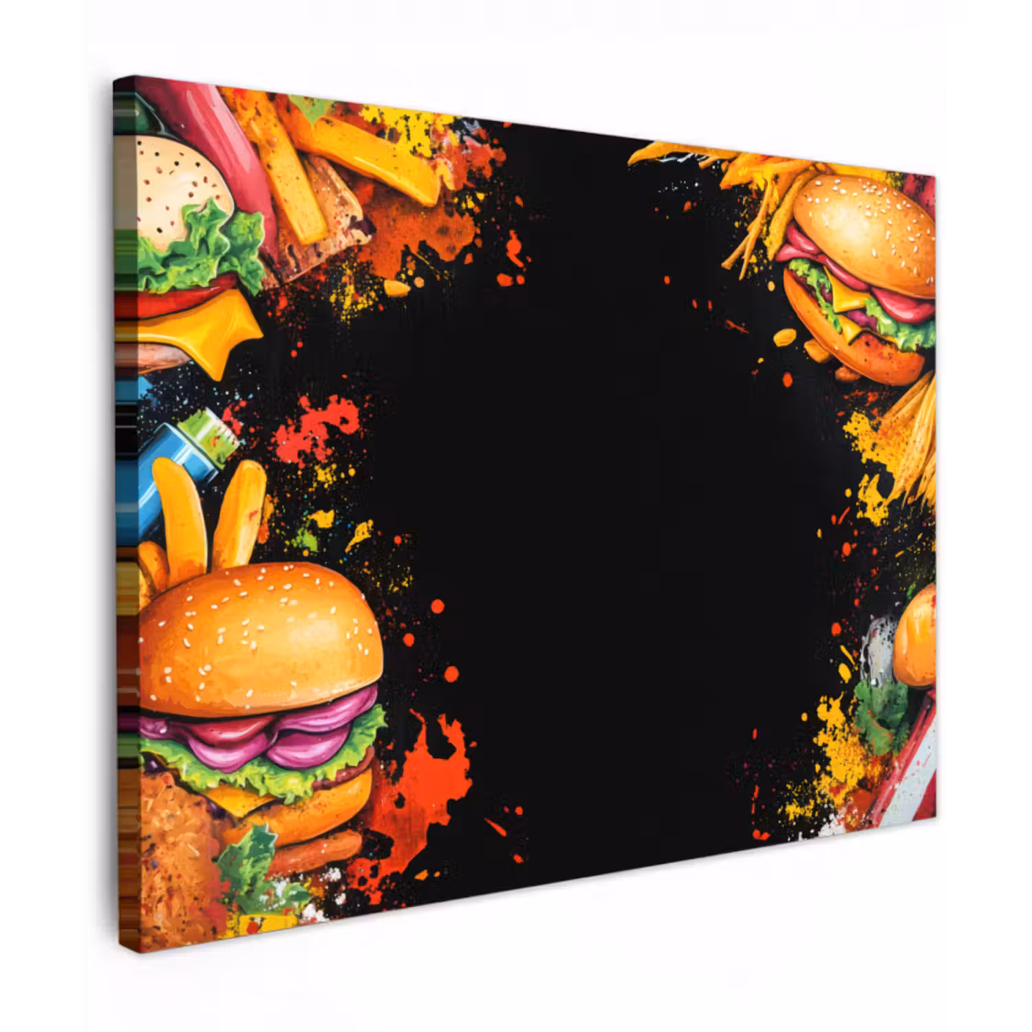 Leinwandbild - Fastfood - Graffiti - Hamburger - Lebensmittel - Modern