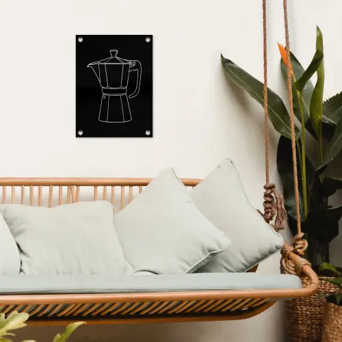 Mokkapot - Zwart - Wit - Lijntekening tuinposter los doek klein -sfeer7