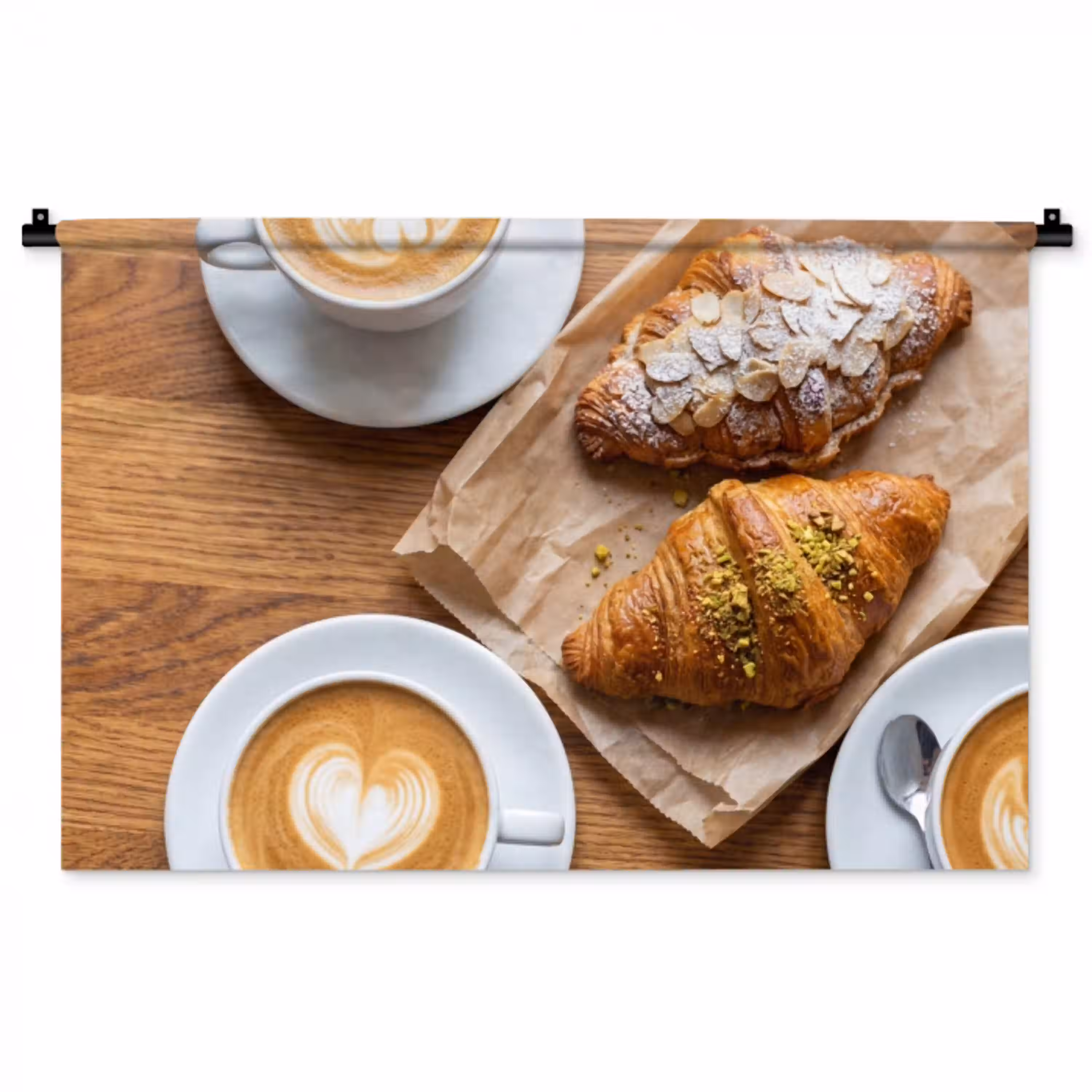 Eten - Croissant - Koffie - Ontbijt - Modern Wandkleed katoen middel -zz3d