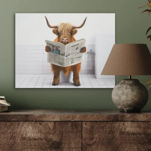 Schotse hooglander - Krant - Toilet - WC - Wit - Koe PET vilt klein -sfeer2