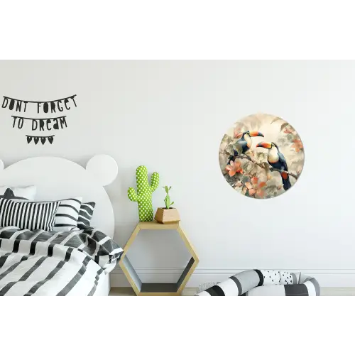Toekan - Vogels - Bloemen - Tak Wandcirkel aluminium klein -kinderkamer