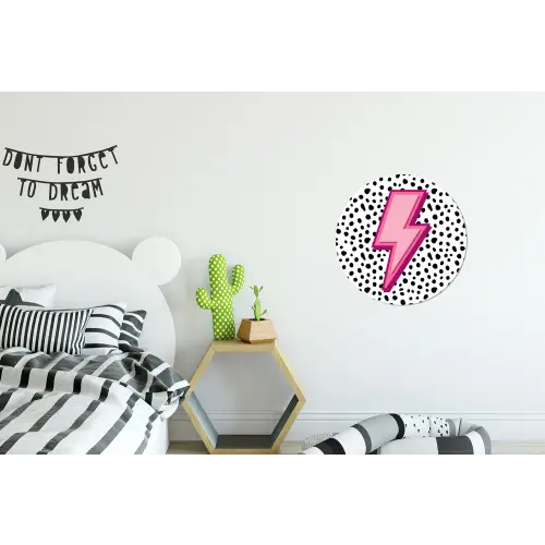 Bliksem - Roze - Stippen Wandcirkel aluminium klein -kinderkamer