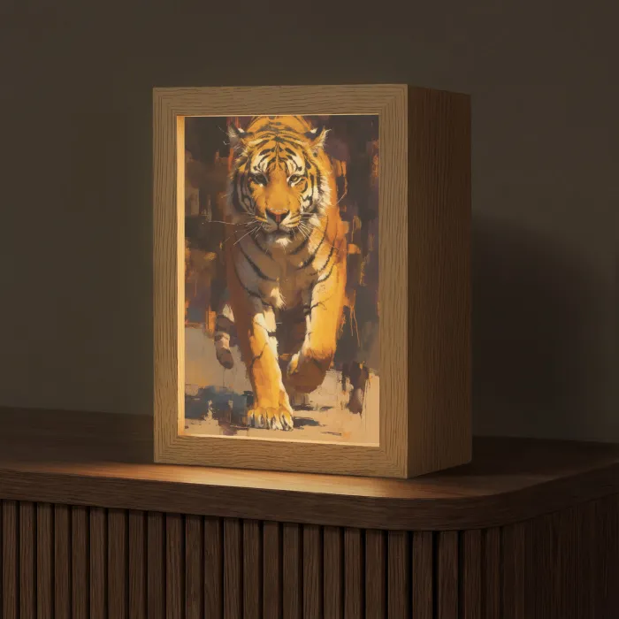 Tijger - Geschilderd - Oranje - Penseelstreken Light Box met kabel (Tafellamp) klein -z3d_website