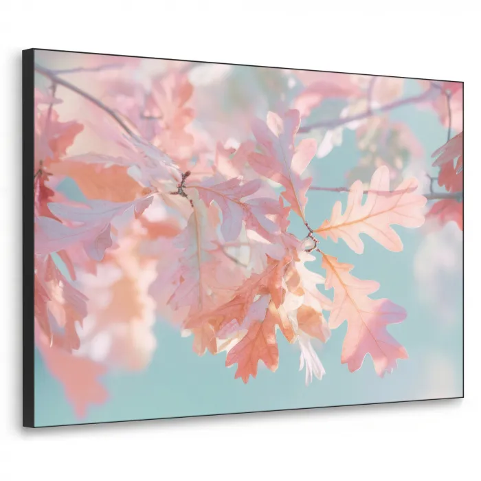 Eikenbladeren - Takken - Roze Textielframe - compleet frame klein -3d
