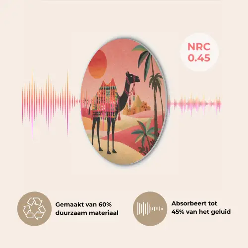 Kameel - Gekleurd tapijt - Duinen - Rode zon Akoestische PET Vilt - Rond klein -USP_NL