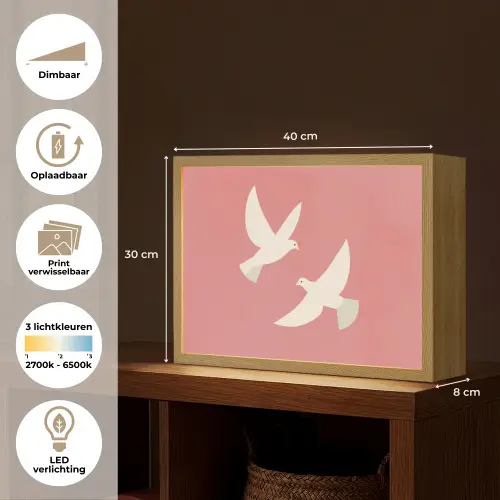 Duiven - Wit - Sierlijk Light Box met batterij (Wandlamp) middel -USP_websiteoverzichtNL
