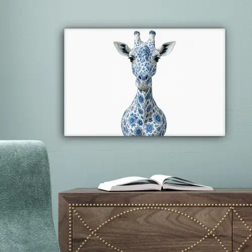 Giraffe - Delfts blauw - Dieren - Minimalistisch canvas 2cm klein -sfeer4