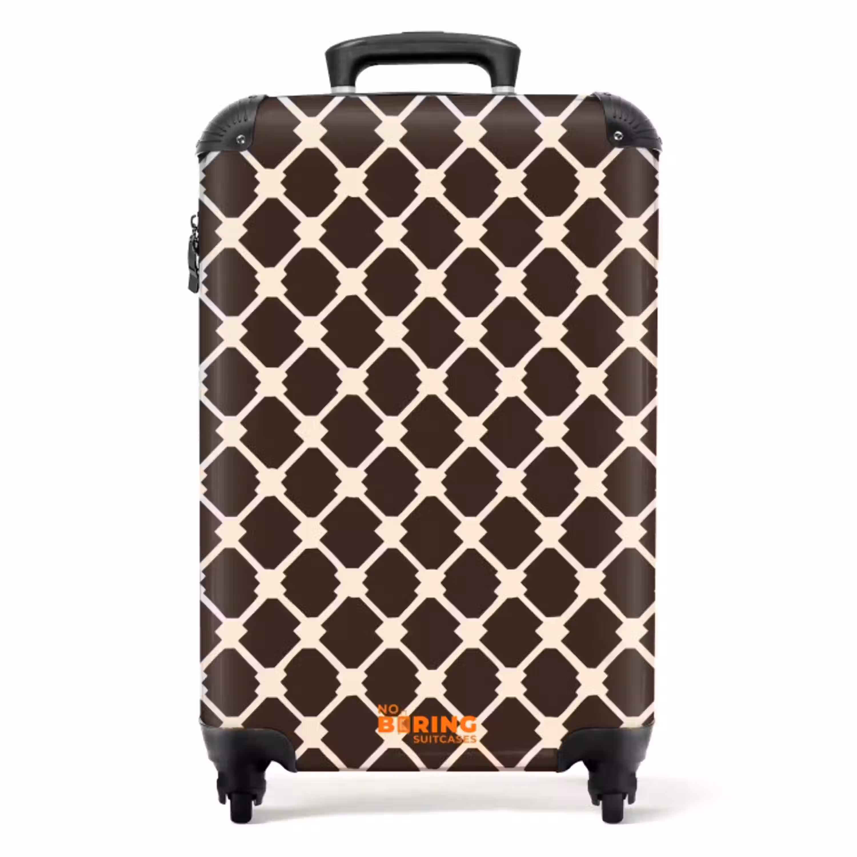 Bruin - Ruitpatroon - Geometrisch NBS - Handbagage koffer - Volwassenen Unisex middel -productfoto_recht