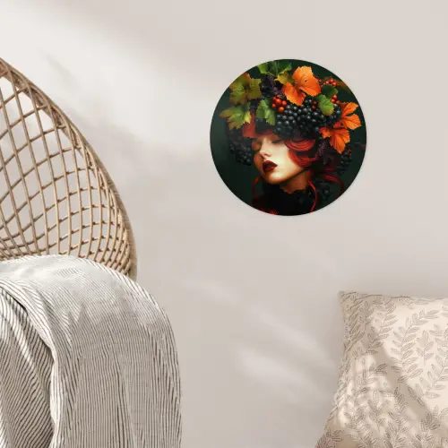 Vrouw - Rood - Groen - Druiven Wandcirkel behangsticker klein -sfeer4