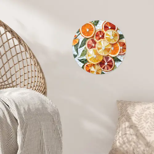 Schijfjes - Fruit - Oranje - Mozaïek Wandcirkel behangsticker klein -sfeer4