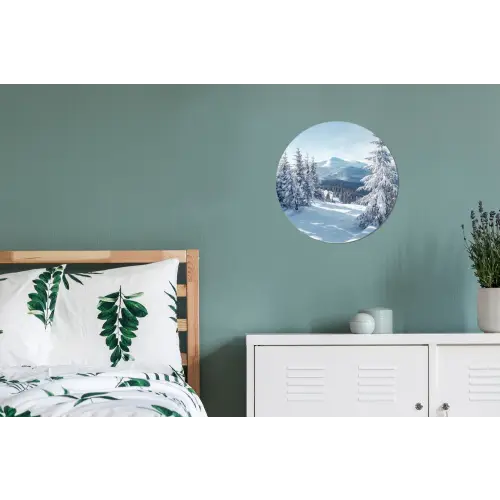 Winterlandschap - Natuur - Berg - Bomen - Sneeuw Wandcirkel aluminium klein -slaapkamer
