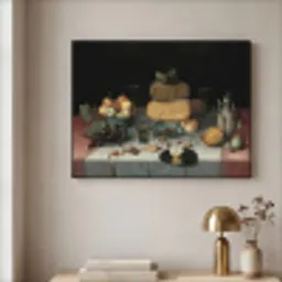 Stilleven met kazen - Kunstwerk - Oude meesters Textielframe zwart klein -sfeer2