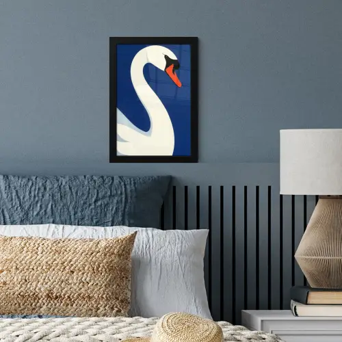 Zwaan - Wit - Snavel - Illustratie fotolijst zwart zonder passe partout klein -sfeer3