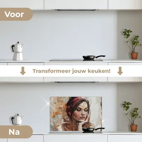 Vrouw - Verflook - Portret - Modern keuken achterwand spatscherm klein -voor_na_NL