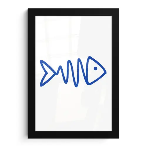 Vis - Minimalistisch - Blauw - Lijn fotolijst zwart zonder passe partout klein -3d