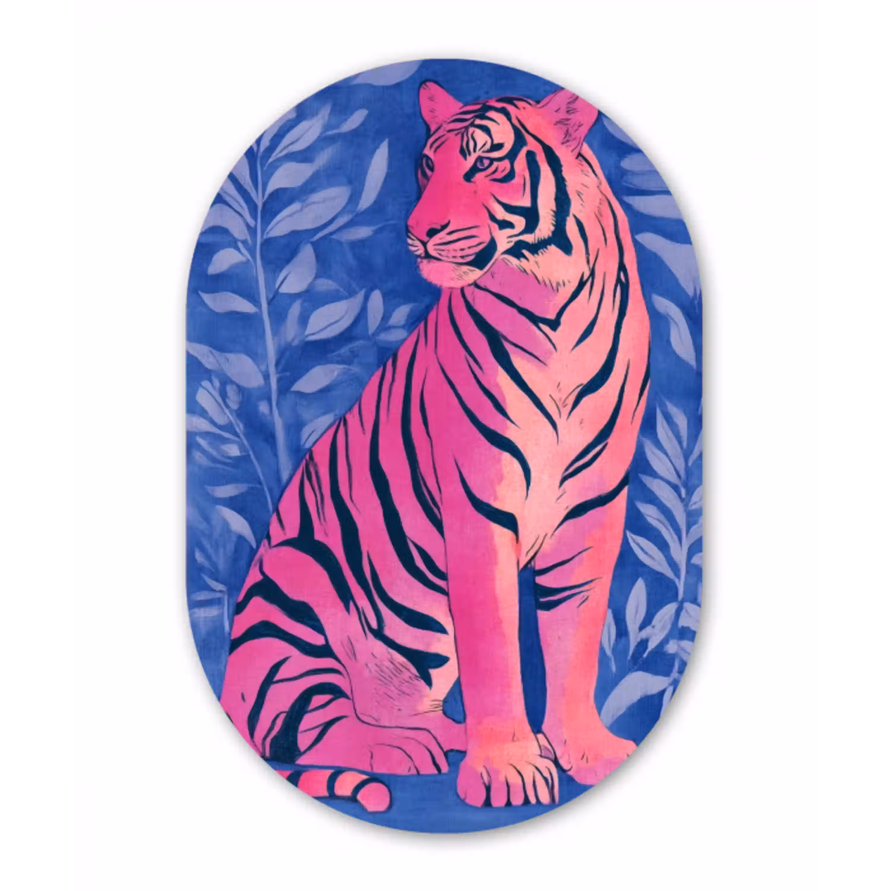 Tijger - Roze - Bladeren - Jungle Wandcirkel Ovaal Aluminium middel -3d