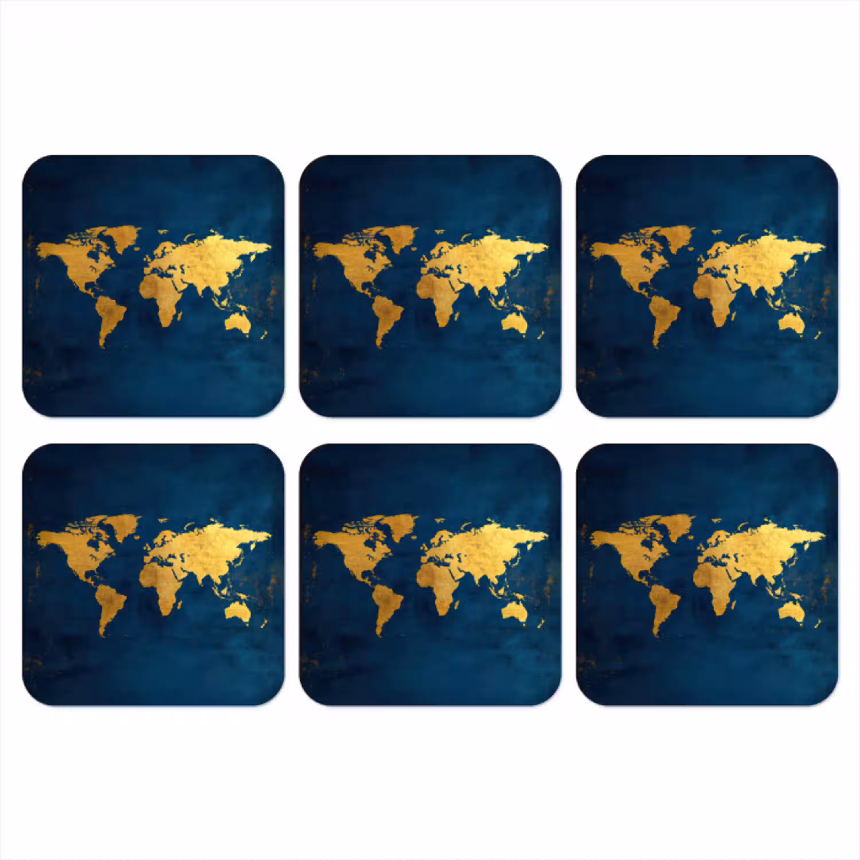Wereldkaart - Goud - Donkerblauw onderzetter kurk middel -3d