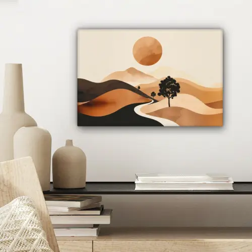 Zon - Heuvels - Boom - Abstract canvas 2cm klein -sfeer6