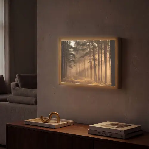 Bos - Mist - Zonlicht Light Box met batterij (Wandlamp) middel -sfeer1