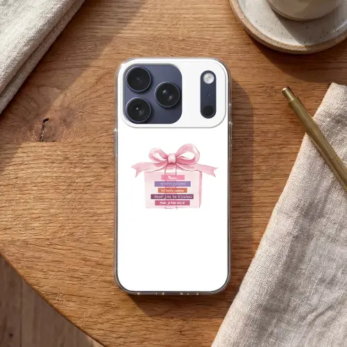 Cadeau - Strik - Tekst - Roze Telefoonhoesje iPhone 17 Pro klein -sfeer1