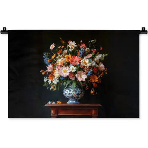 Boeket - Roze - Bloemen - Vaas Wandkleed katoen klein -zz3d